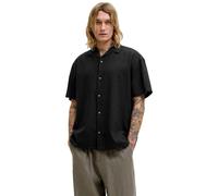 Jack & Jones Chemise Summer Linen Blend Resort, lin mélangé, manches courtes, Noir L Homme