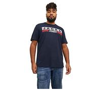JACK & JONES Chemise Courte à col Rond à Manches Courtes pour Hommes, avec Logo, Taille Plus, t-Shirt Oversize, JJECORP, Couleurs:Bleu-Marine, Size:6XL