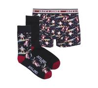 JACK & JONES - Coffret de Noël 2 Paires de Chaussettes et 1 Boxer en Coton Bleus Nuit imprimés père Noël