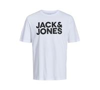 Jack & Jones Herren T-Shirt Slim Fit mit Aufdruck im 3er Oder 6er Mix Pack/Set mit Rundhals Marken Sale S M L XL XXL, Blanc/Coupe : Slim/Large imprimé/Noir, L
