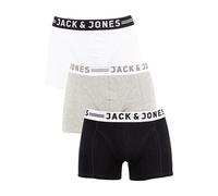 JACK & JONES Lot 3 Boxer Sense pour Hommes, sous-vêtements ajustés en Stretch., Couleurs:Blanc-Gris-Noir, Taille:L