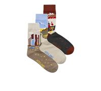 JACK & JONES Jacfall Lot de 3 Paires de Chaussettes Motif Paysage, Moonbeam/Pack : Greige - Brandy Brown, Taille Unique Homme