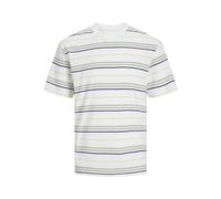 JACK & JONES Jcolotus Stripe Tee SS Crew Neck T-Shirt, Blanc/Rayures : désert/Bleu/Citron Vert, L Homme