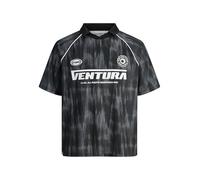 JACK & JONES Mesh Open Collar SS Jcoretreat AOP Polo à col Ouvert en Maille, Noir, XXL Hommes