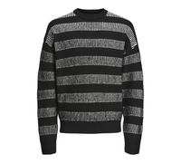 JACK & JONES Jcospace Stripe Knit Crew Neck Sn Pull en Tricot, Noir/Rayures : Blanc, XS Homme
