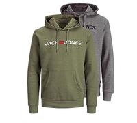 JACK & JONES JJEADRIAN Sweat à capuche pour homme, coupe droite, noir, gris, vert, marron, beige, bleu, S, M, L, XL, XXL, 3XL, 4XL, 5XL, 6XL, 7XL, 8XL, 1 olive poussiéreuse, 1 mélange gris moyen, XL