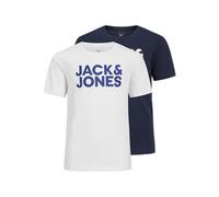 JACK & JONES Jjecorp Logo Tee S Crew Neck 2 Pièces Jnr Garçon T-shirt, Blazer Bleu Marine/Lot : Blazer Bleu Marine Grand Imprimé + Grand Imprimé Blanc, 128