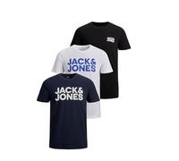 JACK & JONES Jjecorp Logo Tee SS O-Neck 3pk MP T-Shirt, Noir/Paquet : 1noir, 1bleu Marine, 1blanc, S (Lot de 3) Hommes