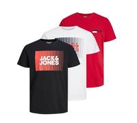 JACK & JONES Jjecorp Lot de 2 t-shirts à col rond avec logo pour homme, B : noir/blanc/rouge, S