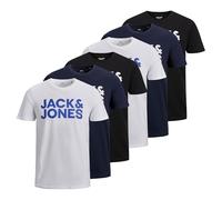 Jack & Jones JJECORP Lot de 6 t-shirts pour homme avec logo imprimé en coton, Noir/blanc/bleu marine, XXL