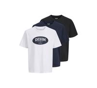JACK & JONES Jjedover Denim Tee SS O-Neck 3Pk MP, Blanc, X-Small (Lot de 3) Homme