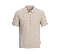 JACK & JONES Jjeemil Knit Cable Polo SS SN, Flocons d'avoine, L Homme, Farine d'avoine, Large