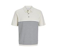 JACK & JONES Jjeemil Knit Relaxed Polo SS Sn, Cloud Dancer/Stripes : Blazer Bleu Marine, L Hommes