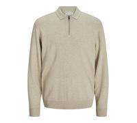 JACK & JONES JJEEMIL Polo en Tricot à Demi-Fermeture Éclair LS Noos, Oatmeal/détails : mélange., XL