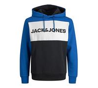 JACK & JONES Jjelogo Blocking Sweat Hood STS Sweatshirt à Capuche, Bleu Classique/Coupe : reg, L Homme