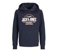 JACK & JONES Jjelogo Sweat Hood 2 Col 24/25 Noos Jnr Garçon Sweatshirt à capuche, Bleu Fonce - Blanc - Orange, 176
