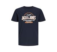 JACK & JONES Jjelogo Tee Ss O-neck 2 Col S Noos Jnr Garçon T-shirt, Bleu Fonce - Orange - Blanc, 176