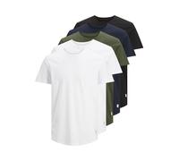 Jack & Jones Jjenoa Lot de 5 t-Shirts à col Rond, Blanc/détails : 2 Blancs-1 Noir-1 Bleu Marine-1 forêt, XL Homme