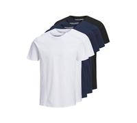 Jack & Jones JJEORGANIC Basic Tee SS O-Neck 5PK MP T-Shirt, Noir/Paquet : 2 Blanc, 2 Bleu Marine, 1 Noir, S Homme