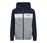 JACK & JONES Jjerush Blocking Hood Bomber Sn Jr Garçon Jacket, marine - gris - blanc, 152