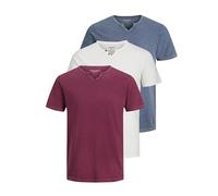 JACK & JONES JJESPLIT T-Shirt Basique pour Homme, col en V, Manches Courtes, en Jersey de Coton, avec Boutons, Lot de 3 (Pack A : Port Royale, Flint Stone, Cloud Dancer), XS