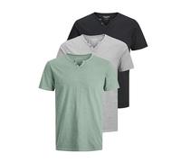 JACK & JONES JJESPLIT T-Shirt Basique pour Homme, col en V, Manches Courtes, en Jersey de Coton, avec Boutons, Lot de 3 (Pack C : Vert Sombre, Crockery, Noir), L