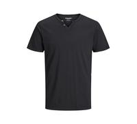 Jack & Jones JJESPLIT T-Shirt Basique pour Homme, col en V, Manches Courtes, en Jersey de Coton, avec Boutons, Noir/Coupe : Slim, XS