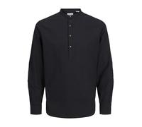 JACK & JONES Jjesummer Ls Sn T-Shirt Demi Placket Chemise à Manches Longues, Noir, M Hommes