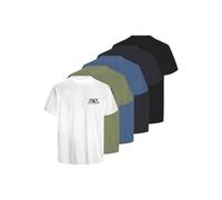 JACK & JONES Jjjacula Lot de 5 t-Shirts à col Rond, Blazer Bleu Marine/Pack : Coast Pacifique + Noir + Blanc + Vert pétrole, S Hommes