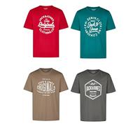 JACK & JONES JJLINO Lot de 4 t-shirts à col rond et manches courtes, Coupe droite, Imprimé été, 100 % coton, Noir, blanc, vert, rouge, bleu, gris, S, M, L, XL, XXL, 3XL, M
