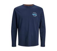 Jack & Jones Jjmikk Tee Ls Crew Neck T-Shirt à Manches Longues pour Homme, Bleu Marine/imprimé : Taille S, S