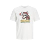 JACK & JONES Jjxmas T-Shirt à col Rond Motif crâne de Noël, Blanc Brillant, M Homme