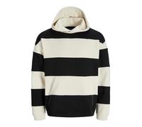 JACK & JONES Joreaton Blocking Sweat à Capuche Sweatshirt, Noir/Rayures : Blanc Antique, S Homme