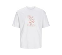 JACK & JONES Jorgame T-Shirt SS Crew Neck TG, Blanc Brillant/imprimé : Orange, S Homme