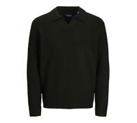 Jack & Jones Jorollie Knit Ls Polo Pull tricoté, Noir, L Homme