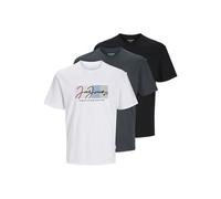 JACK & JONES Jorportland Block Branding Tee SS Lot de 3 t-Shirts MP, Forest River/Pack : Blanc Brillant + Noir, M Hommes