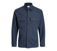 JACK & JONES Jprrayle Melange Solid L/S Sn Overshirt, Bleu Marine, L Hommes