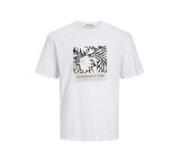 JACK&JONES JUNIOR Jormarbella AOP Branding Tee SS CR JNR T-Shirt, Blanc éclatant, 140 Garçon