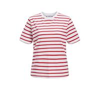 Jack & Jones Jxanna SS Regular Every Stripe Tee JRS T-Shirt, Blanc Brillant/Rayures : Rouge Racing, XS Femmes