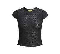 Jack & Jones Jxleah Lace STR SS Tee JRS T-Shirt Haut en Dentelle, Noir, M Femme