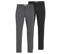 JACK & JONES Lot de 2 pantalons chino pour homme - Coupe ajustée - Avec stretch - Taille moyenne - Fermeture à crochet - Classique - Mélange de polyester et viscose, Noir et gris., 34W / 36L
