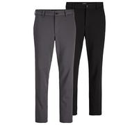 JACK & JONES Lot de 2 pantalons chino pour homme - Coupe droite - Pantalon chino pour homme en polyester recyclé - Pantalon de performance classique avec stretch, taille moyenne, ourlet enveloppé
