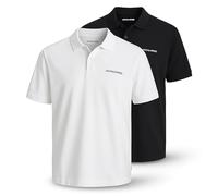 JACK & JONES Lot de 2 polos pour homme - Coupe droite - Polo à manches courtes avec col de chemise - Respirant et facile d'entretien pour le quotidien et les loisirs, blanc/noir, L