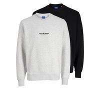 JACK & JONES Lot de 2 sweat-shirts pour homme - Manches longues - Col rond - Sans capuche - Intérieur doux - En polyester et coton, Noir , S