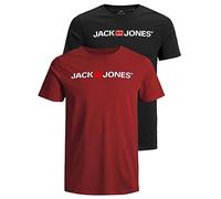 JACK & JONES Lot de 2 t-Shirts pour Homme, Lot de 2 (1 Dahlia Rouge, 1 Noir), M