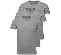 Jack & Jones Lot de 3 t-shirts basiques à col en V pour homme, Couleur unie, Coupe slim, en blanc, noir, bleu, gris, gris, XXL