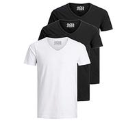 Jack & Jones Lot de 3 t-shirts basiques à col en V pour homme, Couleur unie, Coupe slim, en blanc, noir, bleu, gris, M