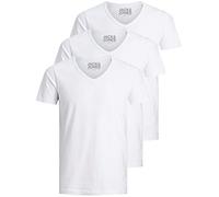 Jack & Jones Lot de 3 t-shirts basiques à col en V pour homme, Couleur unie, Coupe slim, en blanc, noir, bleu, gris, Blanc., M