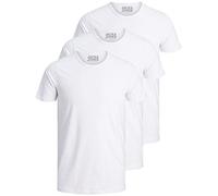 JACK & JONES 12167630 Lot de 3 t-shirts basiques à col rond pour homme Coupe ajustée Blanc/noir/bleu/gris, Lot de 3 - Couleur : blanc, L