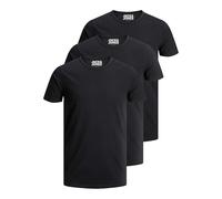JACK & JONES 12167630 Lot de 3 t-shirts basiques à col rond pour homme Coupe ajustée Couleur unie Blanc/noir/bleu/gris, Lot de 3 - Couleur : noir, XXL